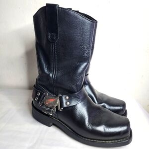 Red Wing 969 Men's Size 10B Harness Leather Pull On Black Motorcycle Boots Shoes